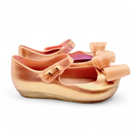 Mini Melissa Ultragirl Bow III Mary Jane Flats Girls 9 Balletcore Rose Gold Pink - Picture 2 of 5